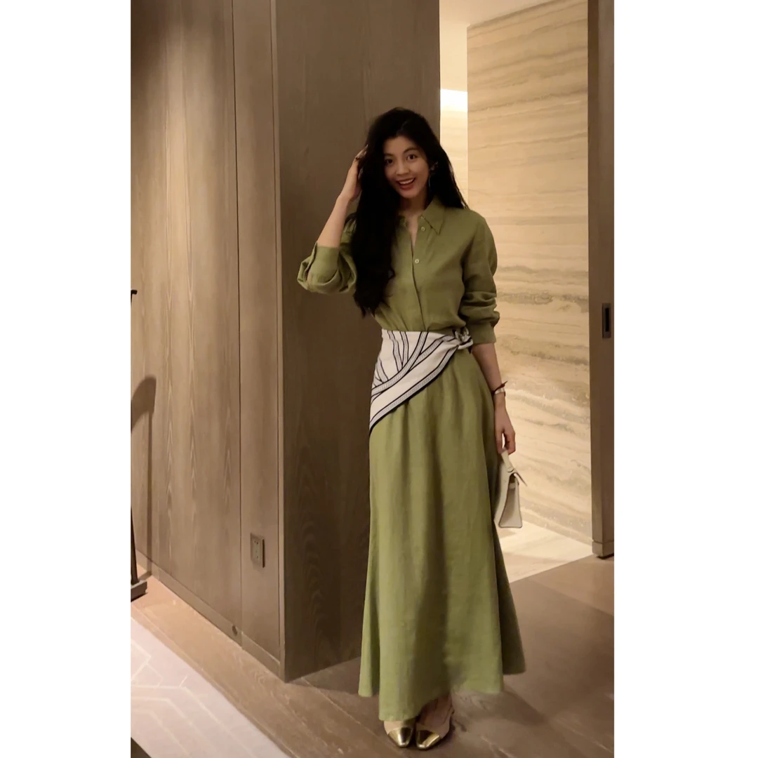 N.COU妮蔻25春新款时尚知性风温柔纯亚麻百搭衬衫半裙套装DY22338