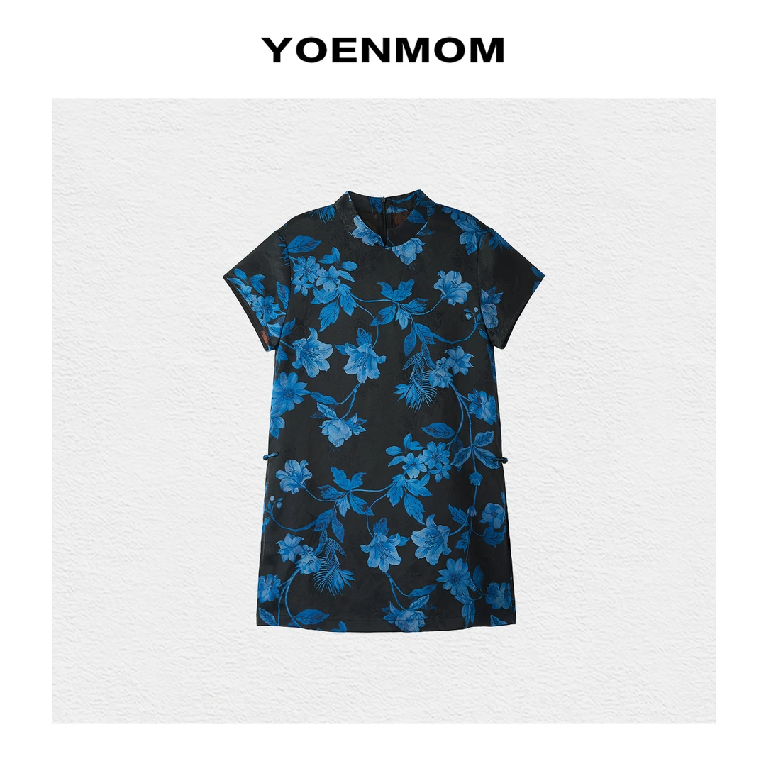 YOENMOM·幽香百合·100桑蚕丝香云纱设计感正肩立领气质奥黛上衣