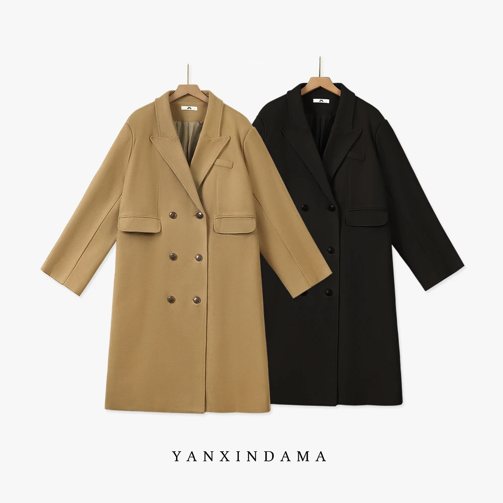 大码女装300斤胖MM气质宽松复古中长款正肩毛呢外套10110