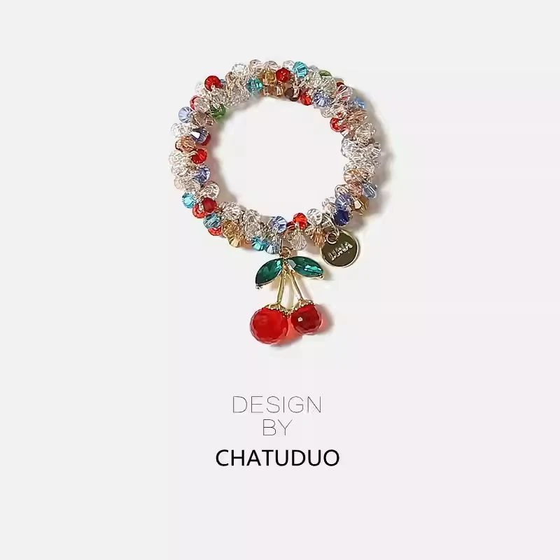 韩国水钻彩色水晶手链两用发圈头绳闺蜜发绳樱桃皮筋扎马尾头饰女