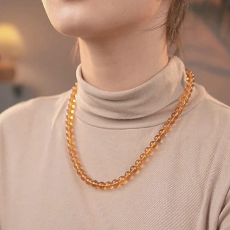 天然珠宝-8+缅甸琥珀紫罗兰妈妈链时尚女款手工多层棕珀复古长款