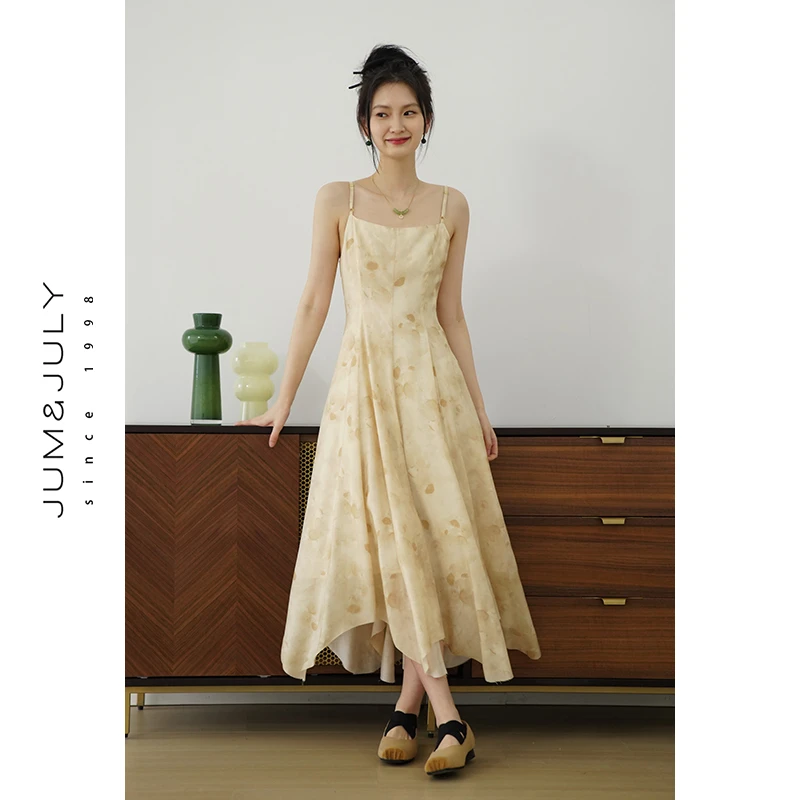 嘉茱莉2025年春夏新款国风中式吊带连衣裙女设计感碎花连衣裙Q998