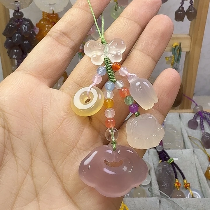 手机挂件，彩色款，粉色平安锁