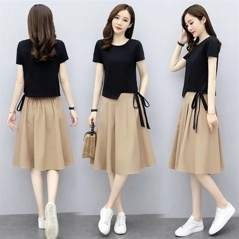 减龄套装 夏天女2023新款时尚洋气夏季宽松裙子两件套女闺蜜装潮