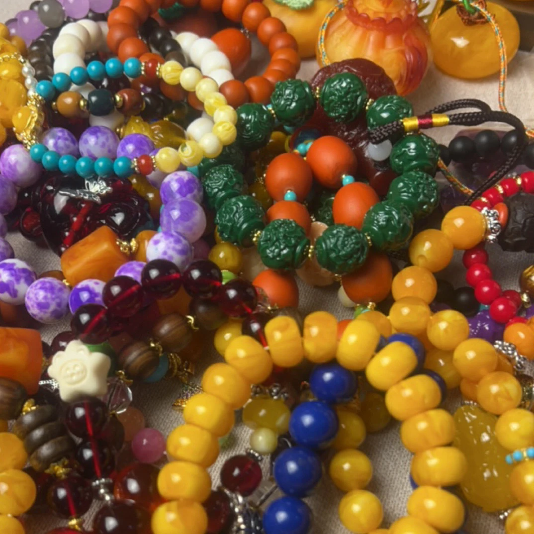 树脂非玉石绿松蜜蜡手串