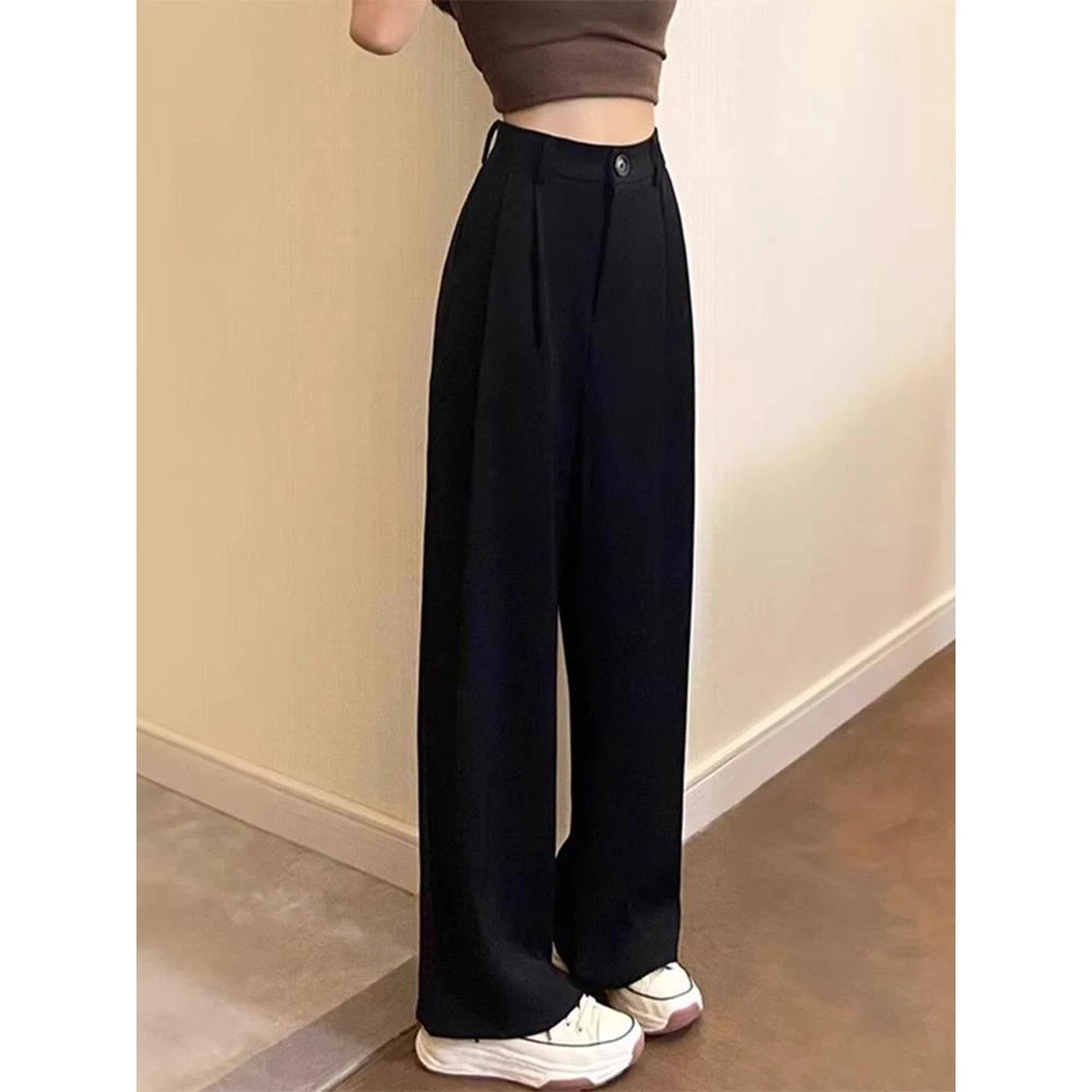 垂感西装裤子大码女胖mm显瘦梨型身材小个子高腰直筒窄版阔腿裤秋