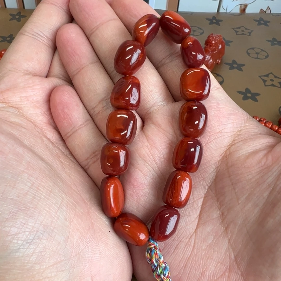 孔***孔南红玛瑙未镶嵌手串瓦西双色随形11-12mm