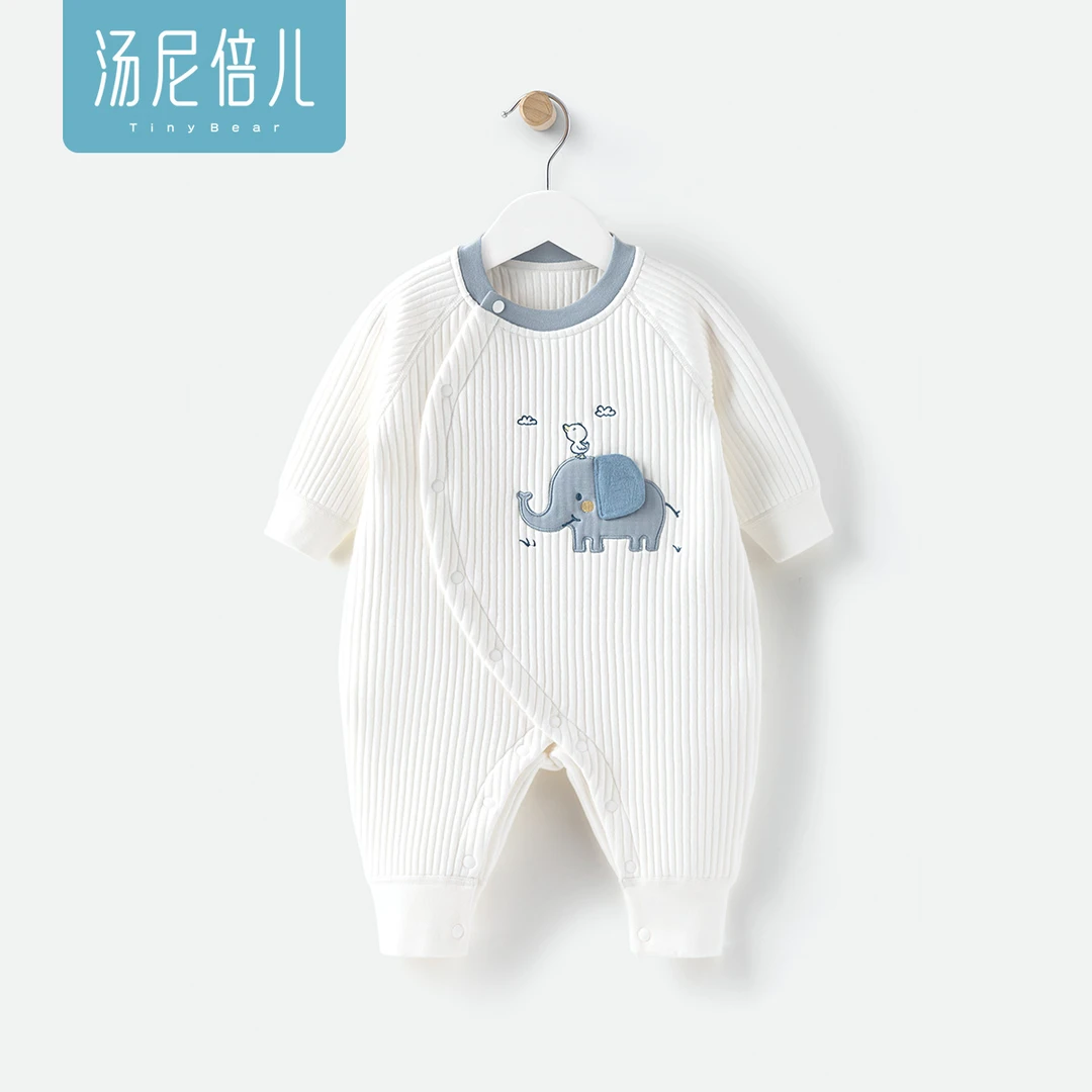 汤尼倍儿秋冬婴儿厚款夹棉连体衣被宝宝衣服上的元气大象耳朵萌趣