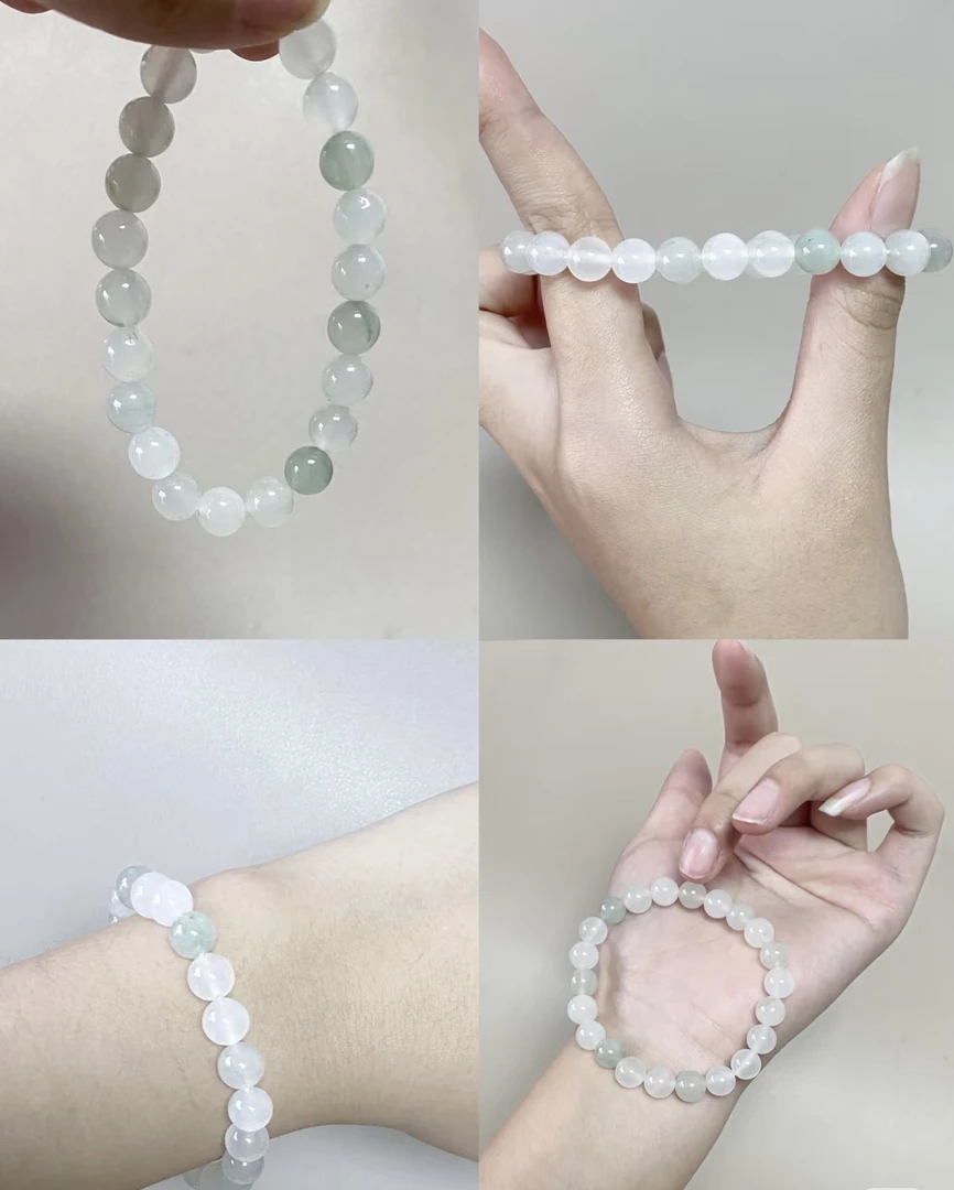 天然单圈手串天山翠绿飘花卡8珠子手串女生闺蜜款百搭时尚