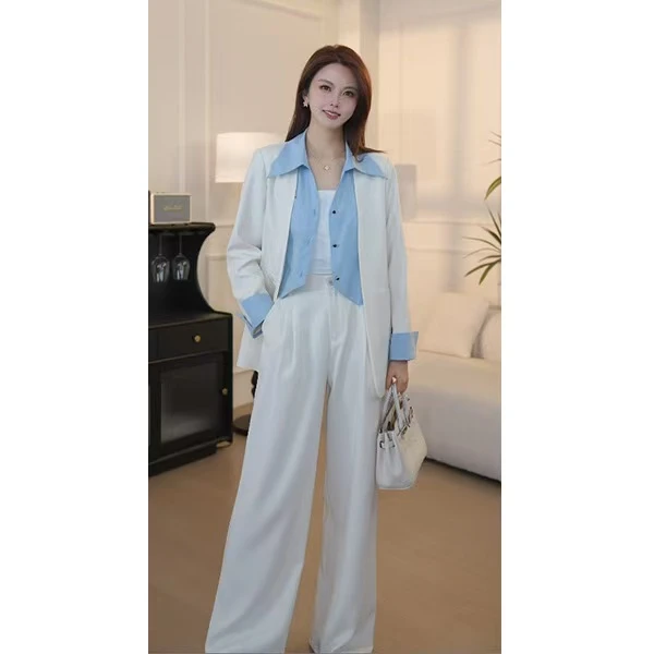 【张不晚专属】韩版休闲时尚百搭春夏复古名媛裤子上衣套装