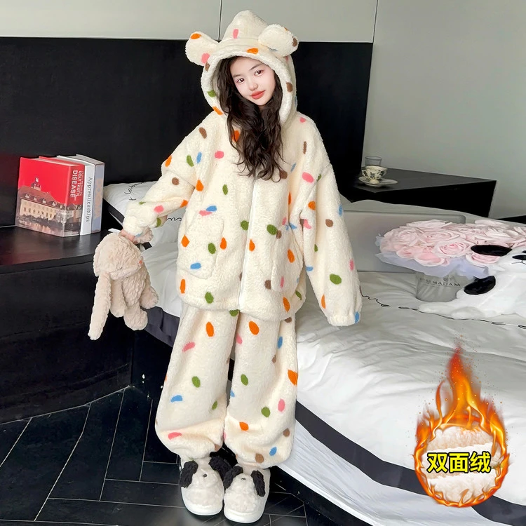 大女童珊瑚绒睡衣秋冬季儿童法兰绒双面绒保暖套装女生学生家居服