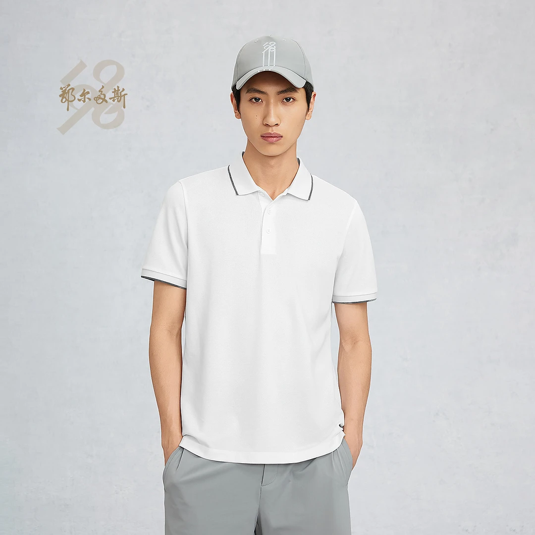 鄂尔多斯1980 桑蚕丝棉polo小翻领短袖男圆机通勤POLO衫25春夏
