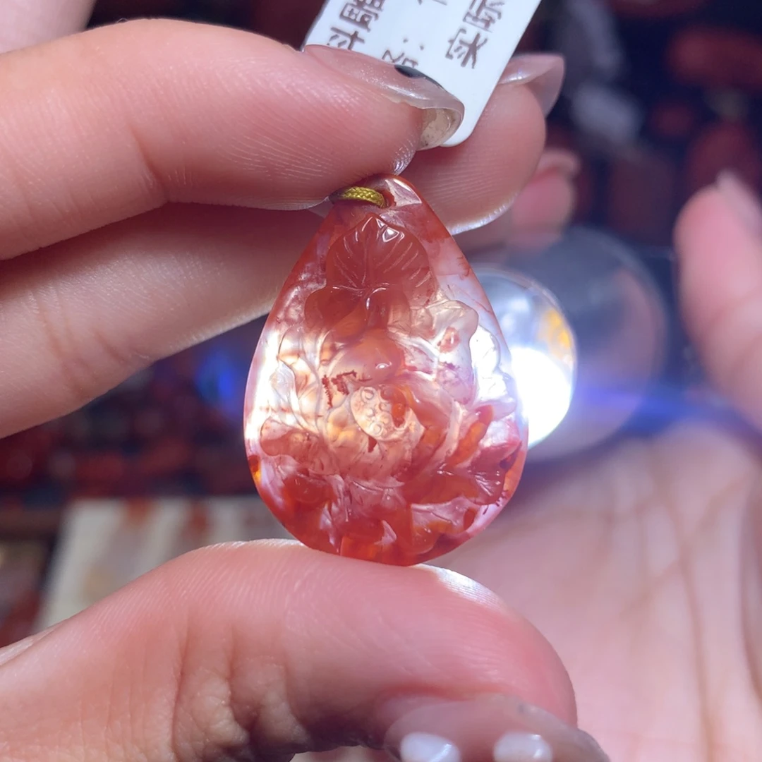 南红玛瑙未镶嵌珠宝半成品水滴牡丹花吊坠