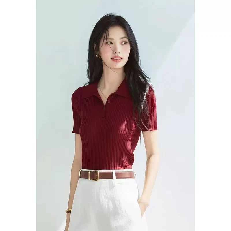 2025夏季新款百搭休闲polo领修身针织衫