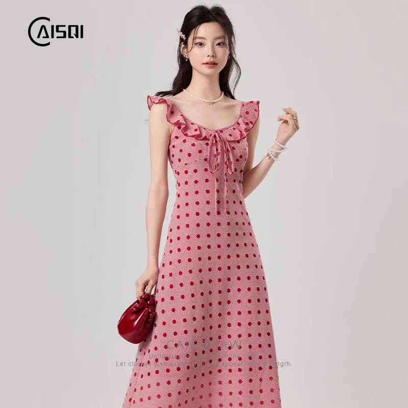 柴十七法式减龄甜美波点连衣裙女夏季新款度假风裙子气质吊带长裙