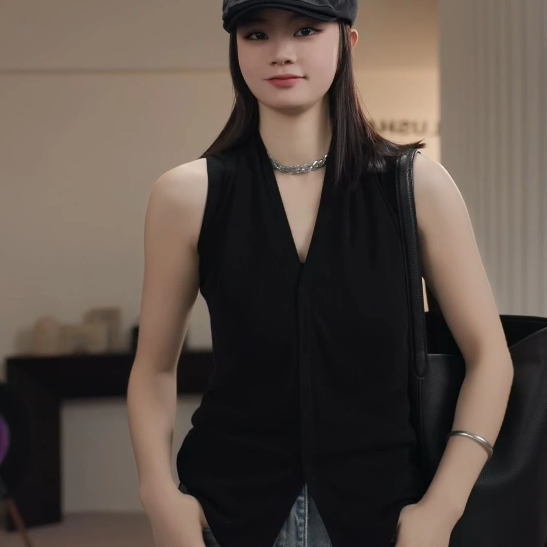LUSHANGWU挂脖无袖针织马夹231001