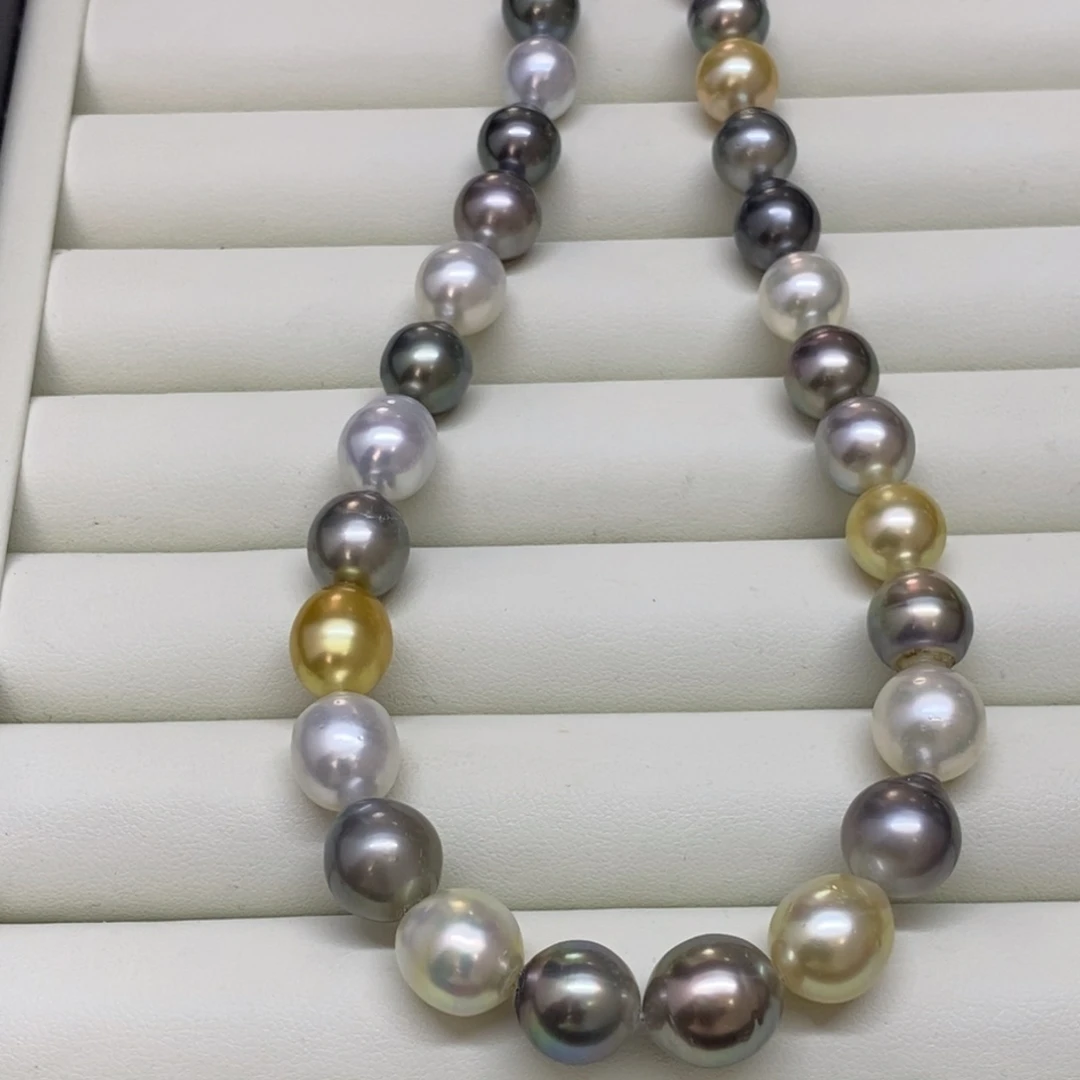 银S925镶嵌颈饰海水珍珠三兄弟项链9-12