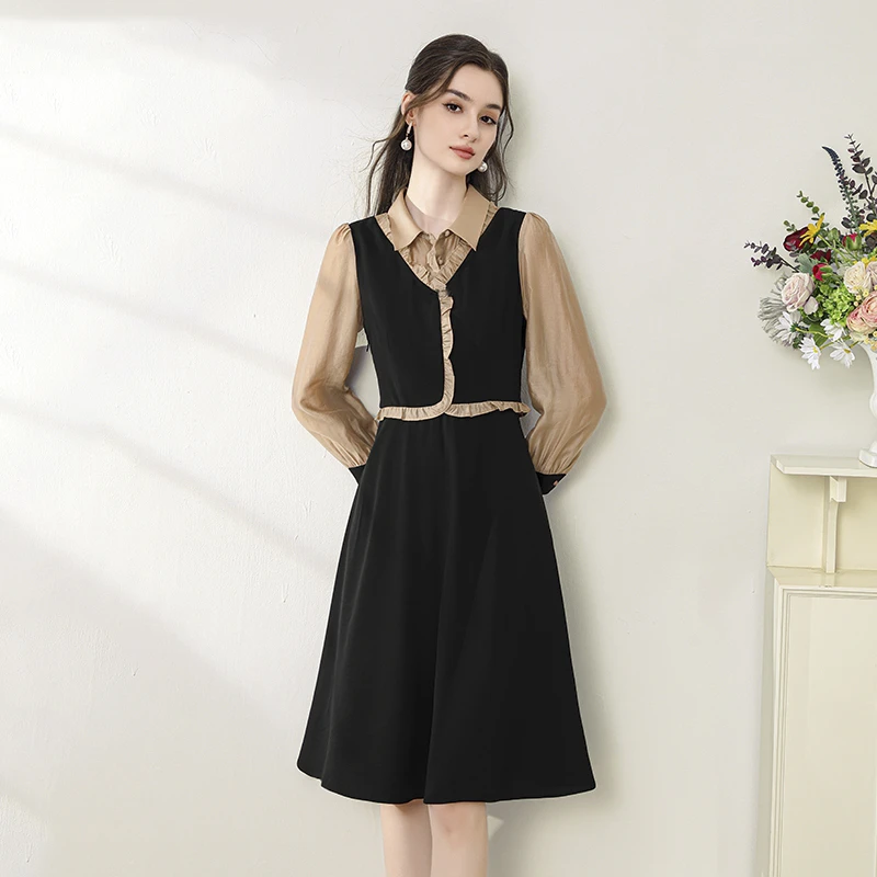 法式假两件设计感衬衫连衣裙2025春季新款时尚洋气裙子