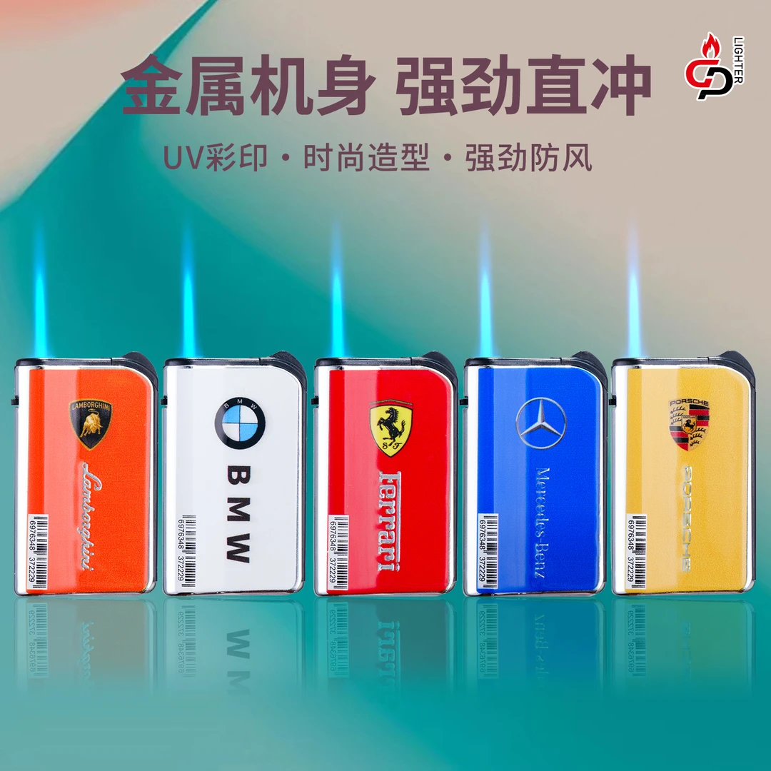 新款高档金属直冲蓝焰防风防爆充气创意打火机送礼户外打火机加厚