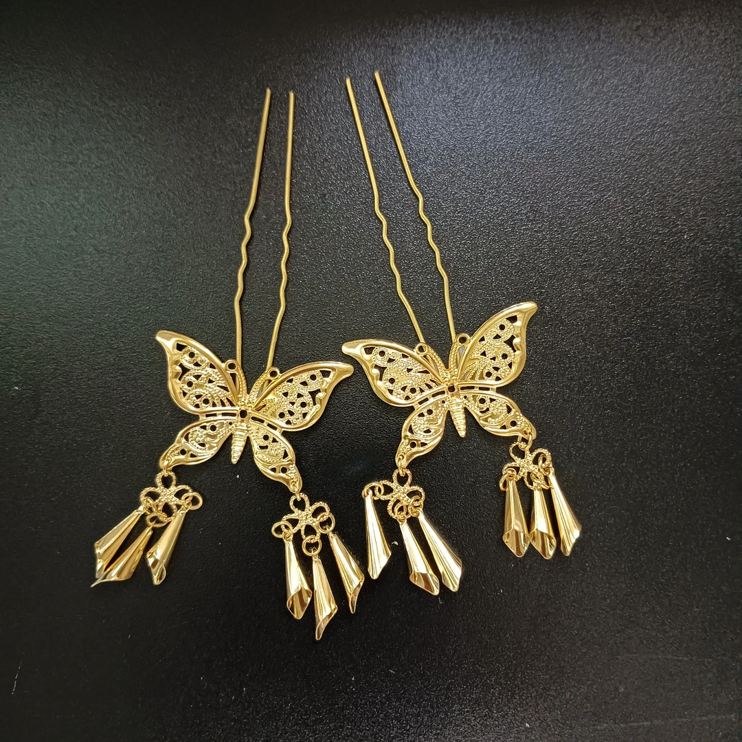 百搭款金色蝴蝶金铃小流苏发簪【006】