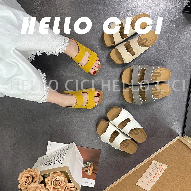 【退货补运费】欧若风方头一字拖鞋夏爆款高级感厚底凉拖鞋女6023