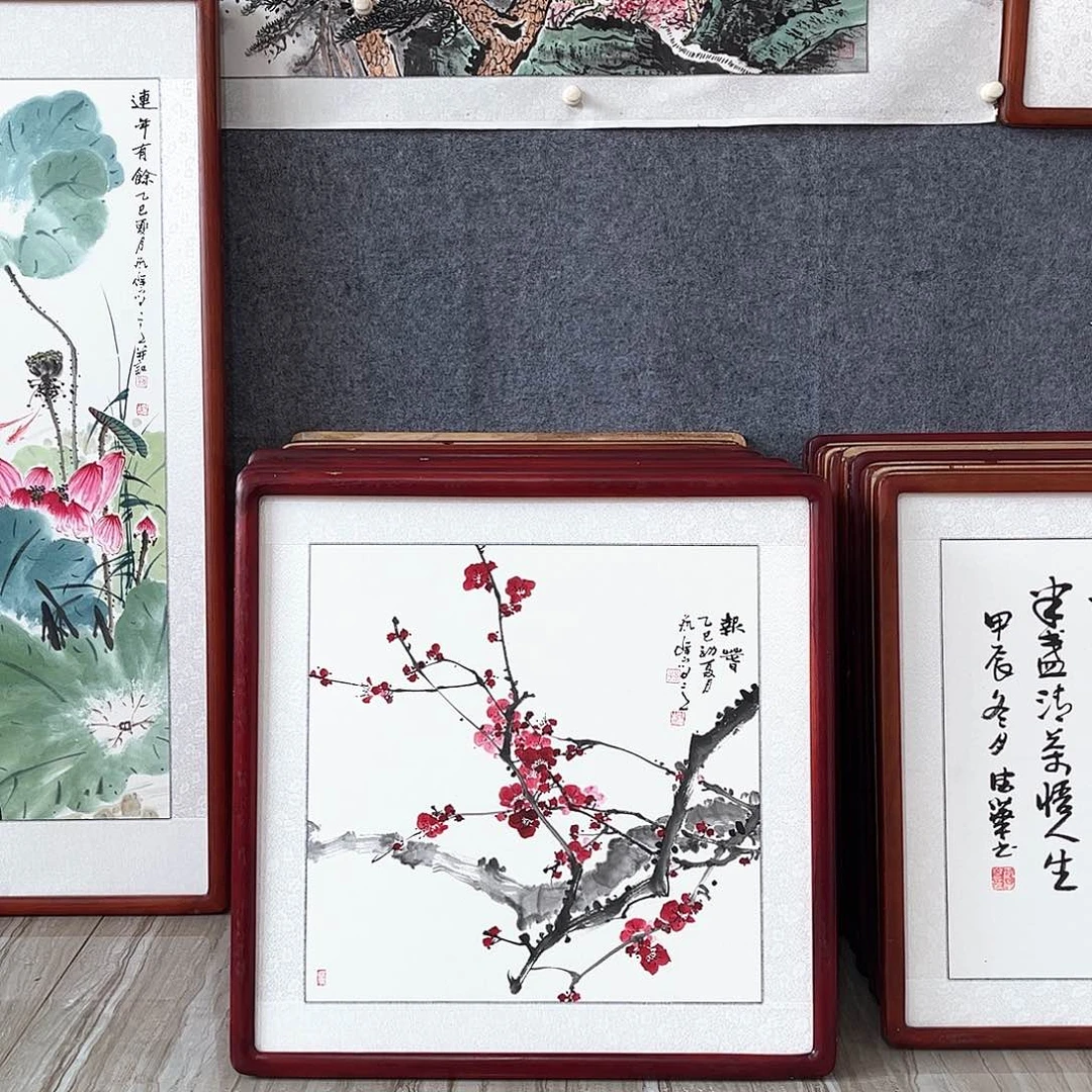 国画书画作品带框63×63厘米