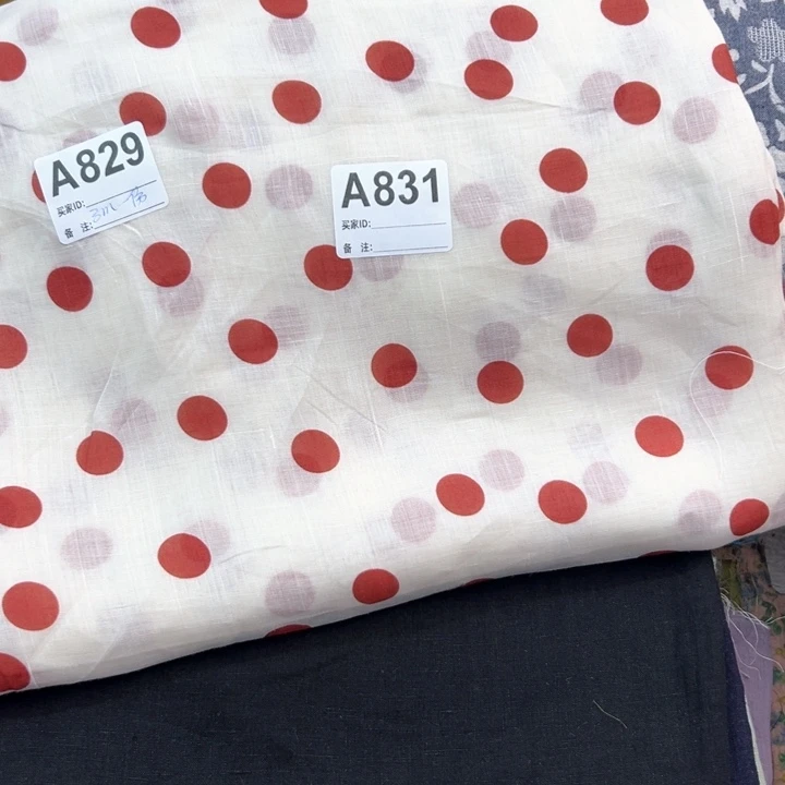 麻831红色波点纯苎麻3米一份 瑕疵掉色福利