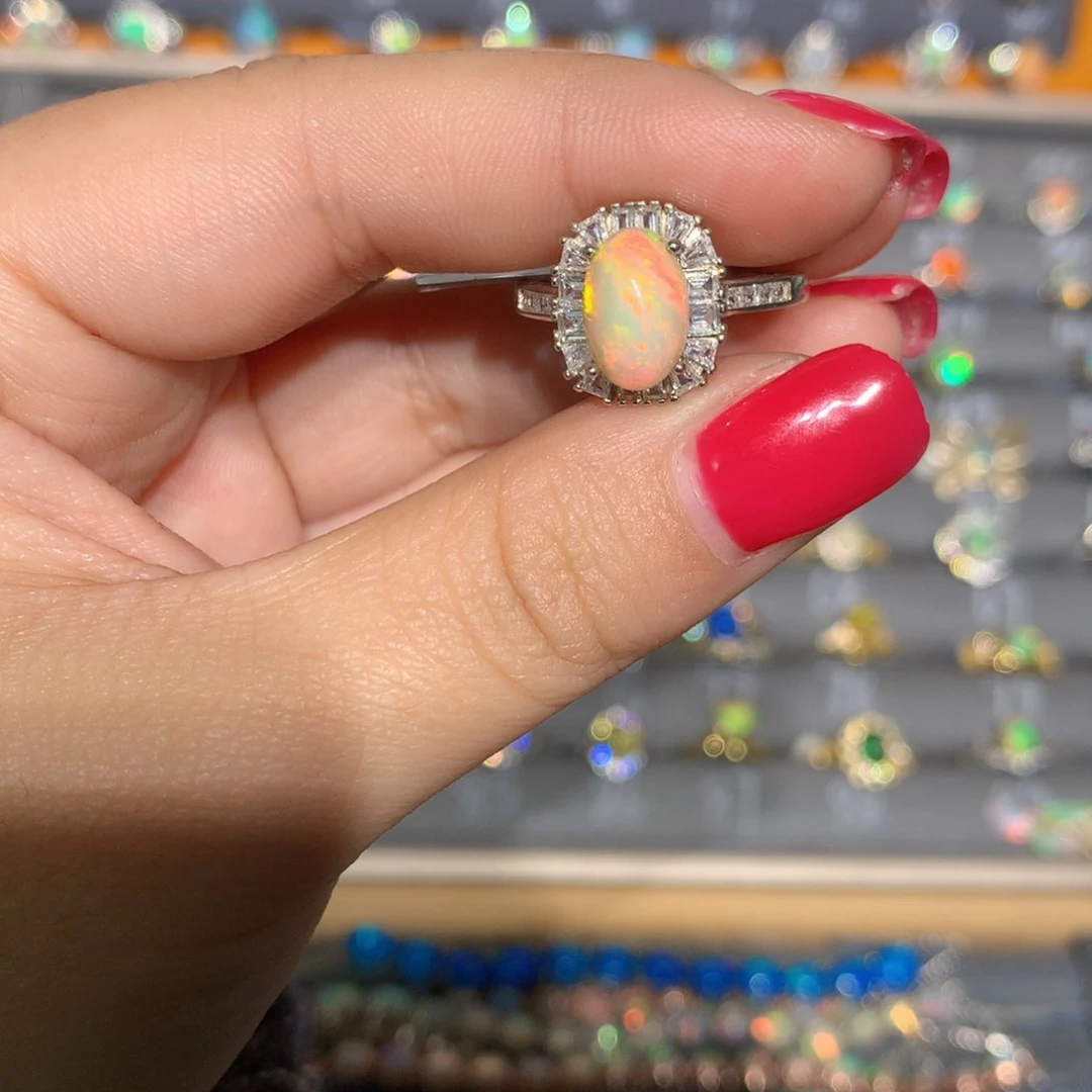 银S925镶嵌欧泊欧泊戒指l