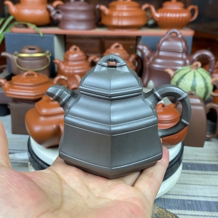 紫砂茶壶六方竹鼎160cc原矿古天青双十一特价