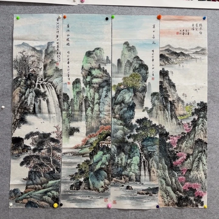 国画花鸟等图案为一体而得