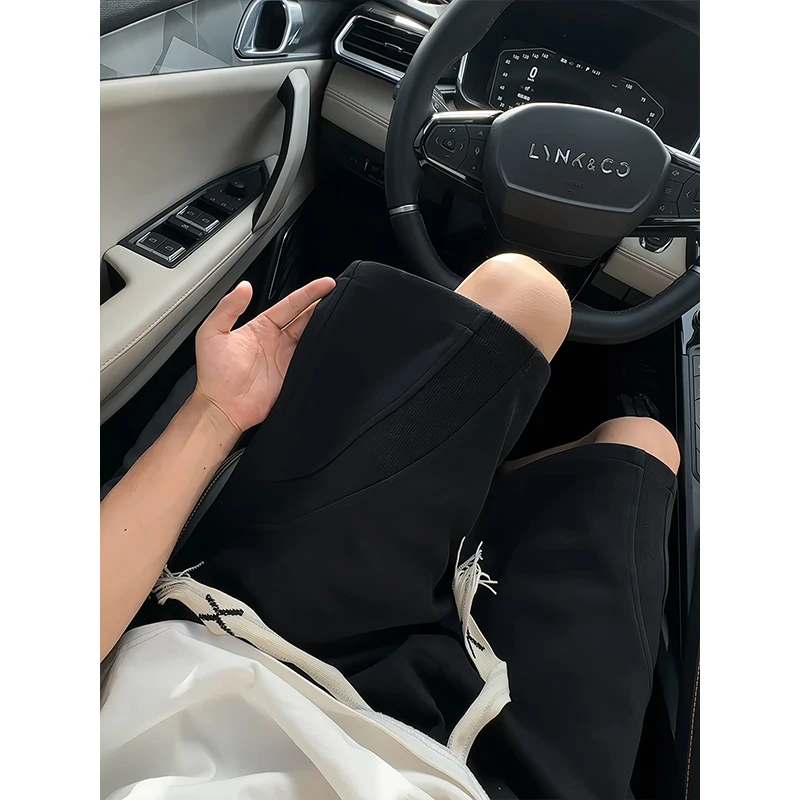 美式拼接黑色短裤男款夏季潮牌ins百搭宽松外穿休闲运动五分裤子