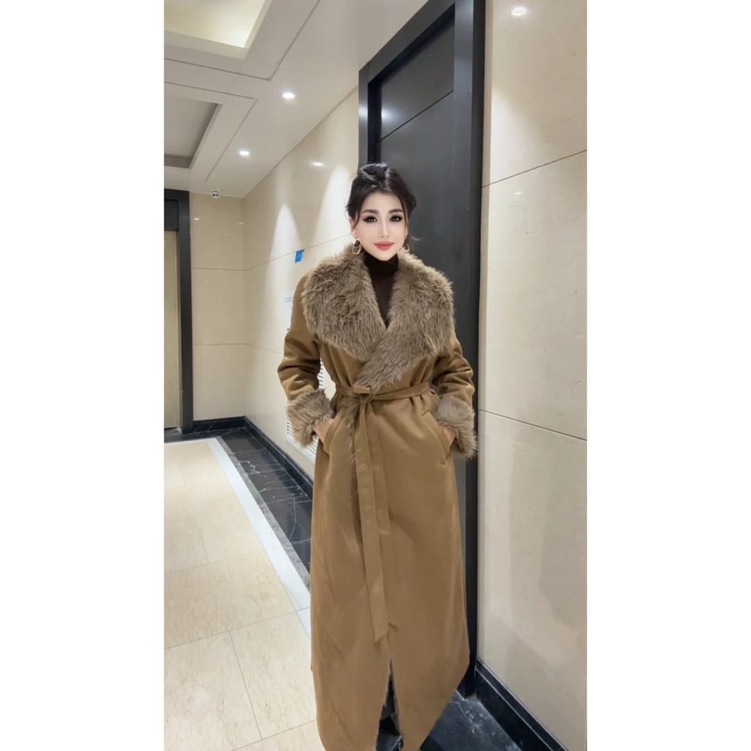 古丽服装店新款时尚长款加厚保暖外套真皮