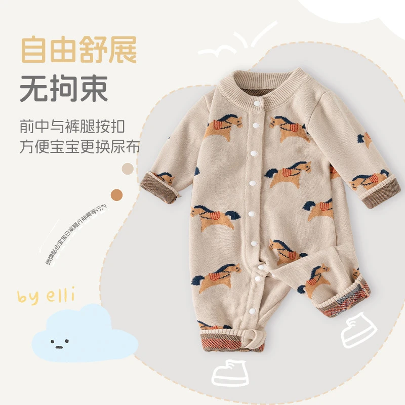 宝宝衣服A类纯棉秋冬款爬爬服快乐小马可爱针织婴儿连体衣