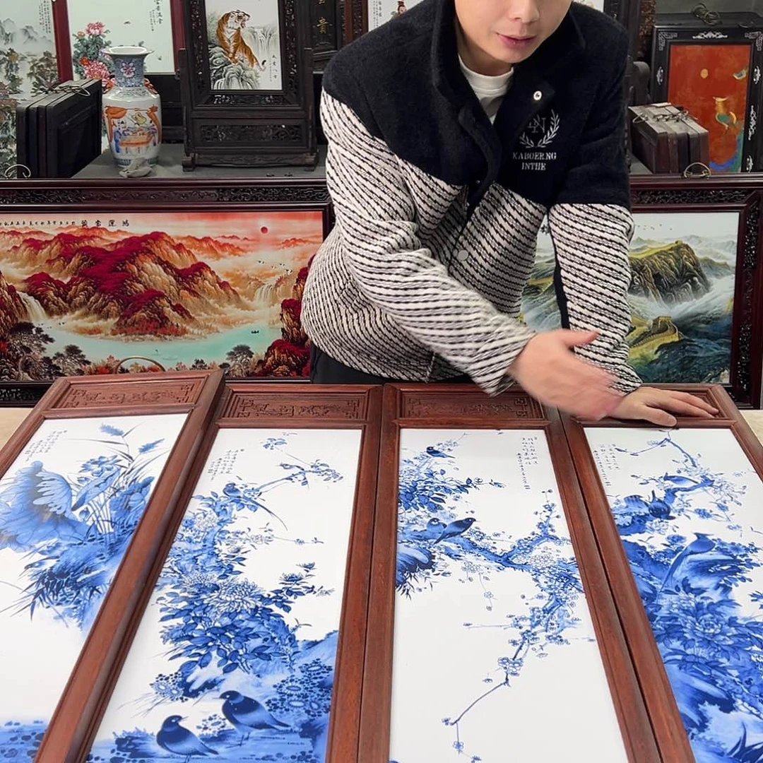 瓷片景德镇瓷板画花鸟四联屏