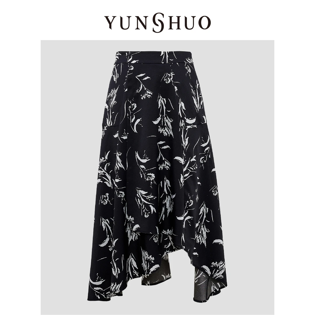 YUNSHUO允硕2024夏季时尚百搭显瘦收腰印花碎花半身裙226224