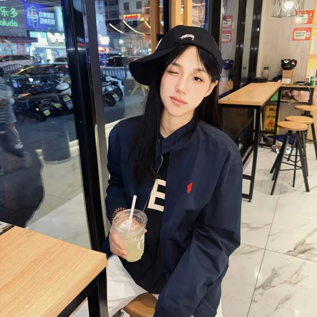 春秋立领夹克外套情侣同款刺绣宽松运动痞帅夹克外套