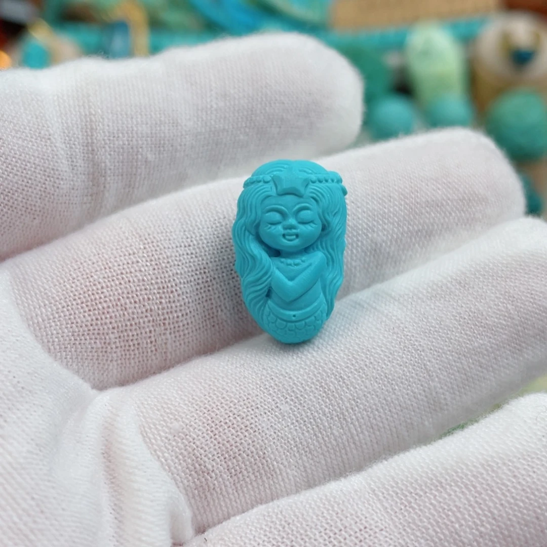 未镶嵌绿松石珠宝奇石高瓷蓝全品无瑕美人鱼