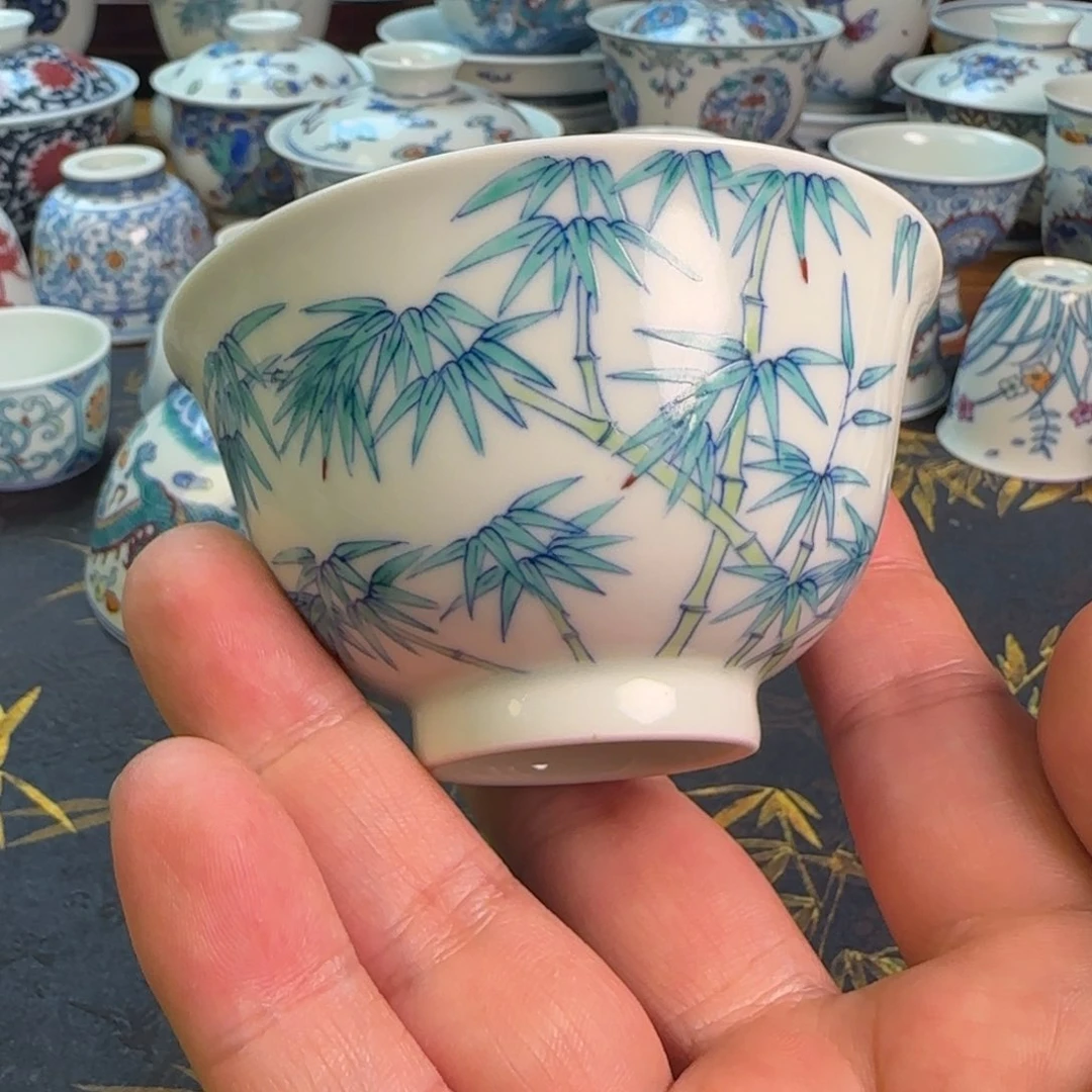斗彩文人竹宫碗主人杯