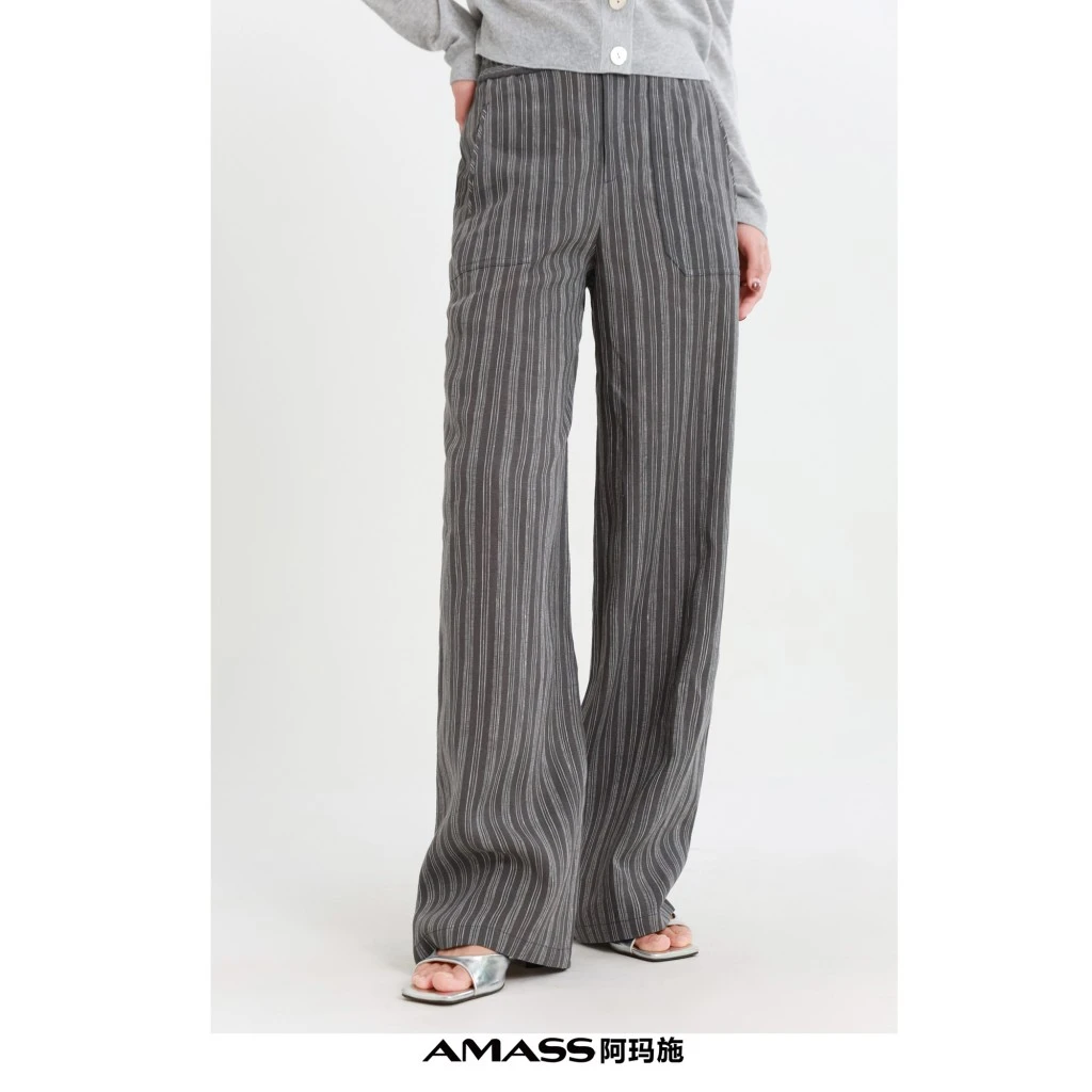 阿玛施AMASS 新款休闲百搭宽松简约灰色长裤百搭窄版直筒裤510052