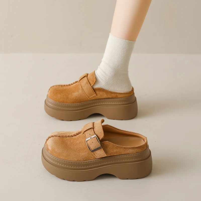 包头勃肯拖鞋女2025年秋季新款厚底增高复古休闲一脚蹬懒人无后跟