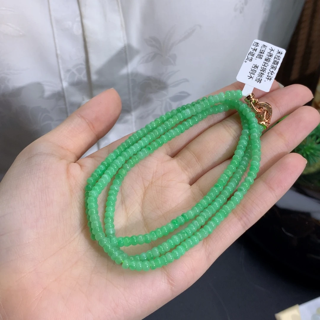 未镶嵌手串翡翠卡3.9冰润果绿算盘