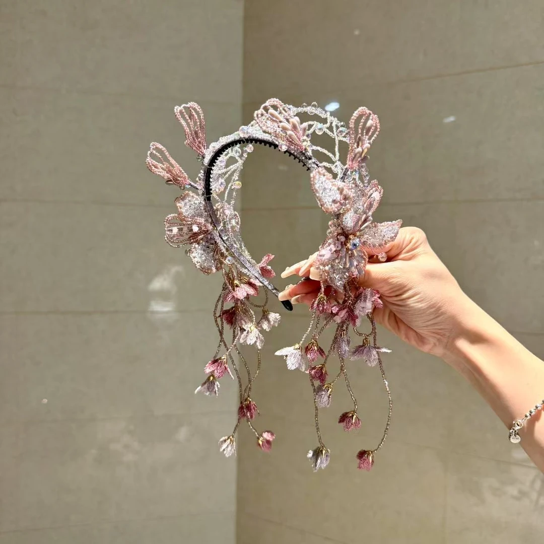 【莫奈海之星】蝶雨花系列高定流苏发箍设计高奢气质优雅款