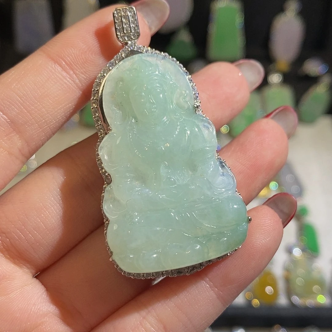 翡翠颈饰银S925镶嵌天然翡翠