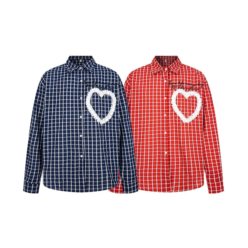 UF 原创国潮新款设计感韩系慵懒宽松百搭格子衬衫学院风情侣衬衣