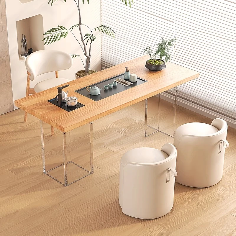 阳台创意茶桌椅组合奶油风实木茶桌客厅茶台一体现代简约2025新款