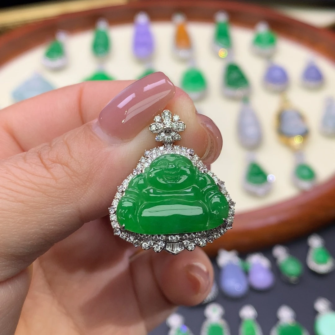 翡翠18K金镶嵌吊坠(不含链)