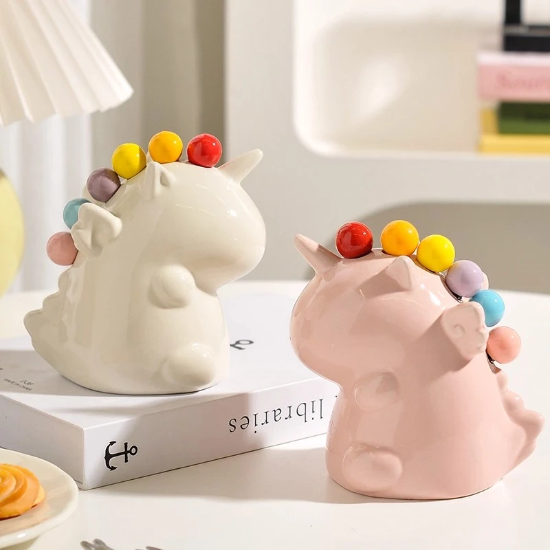 洛诺兔陶瓷独角兽收纳罐高级感小叉子家用不锈钢套装可爱水果叉