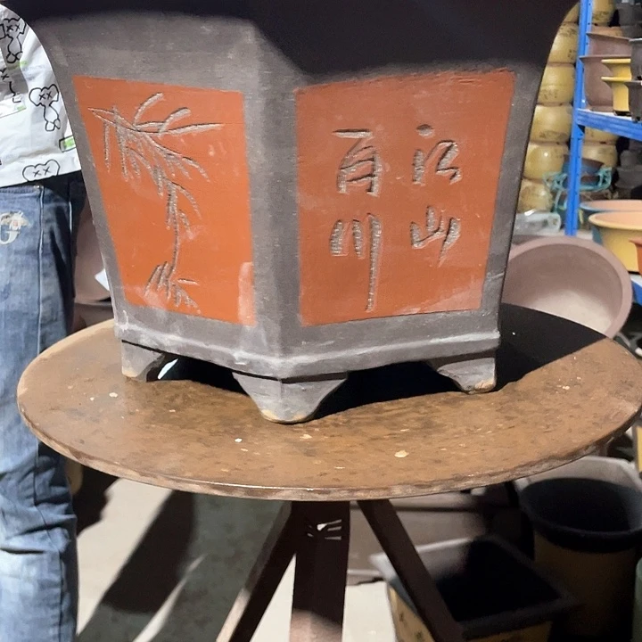 40红色六方花盆花盆