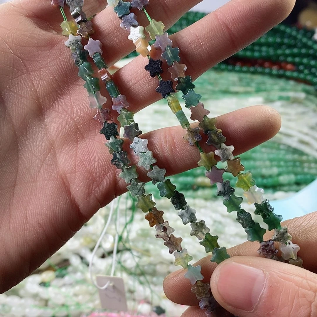 玛瑙/玉髓珠宝半成品合金一条天然2×6水草玛瑙五角星D411