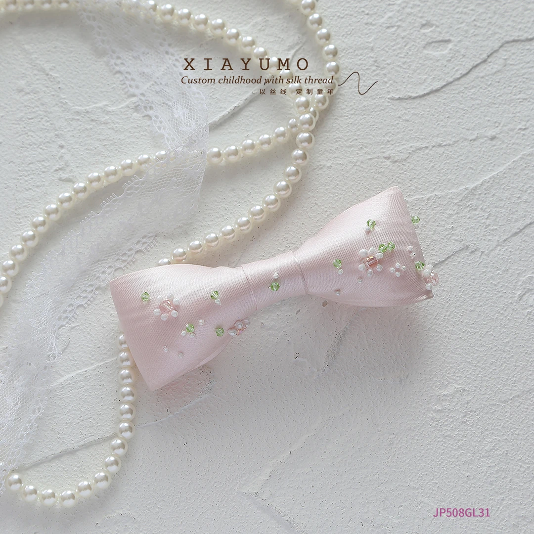 夏羽墨女童秋季新款粉色蝴蝶结手工刺绣仙女发饰